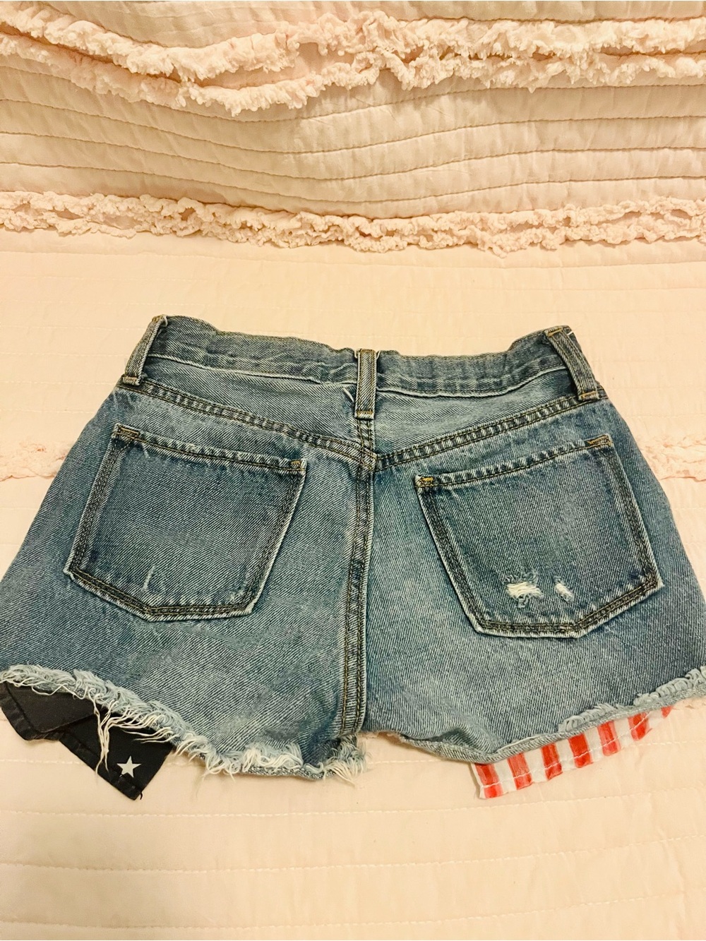 Old Navy Denim Shorts with American Flag Red, White, & Blue Pocket Details - Picture 8 of 12